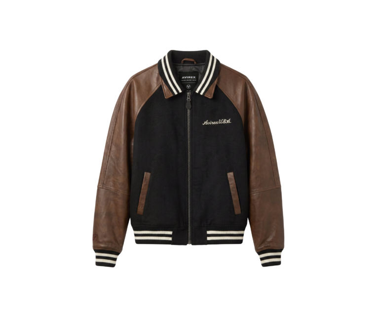 Avirex naval varsity wool leather jacket in black - photo 1