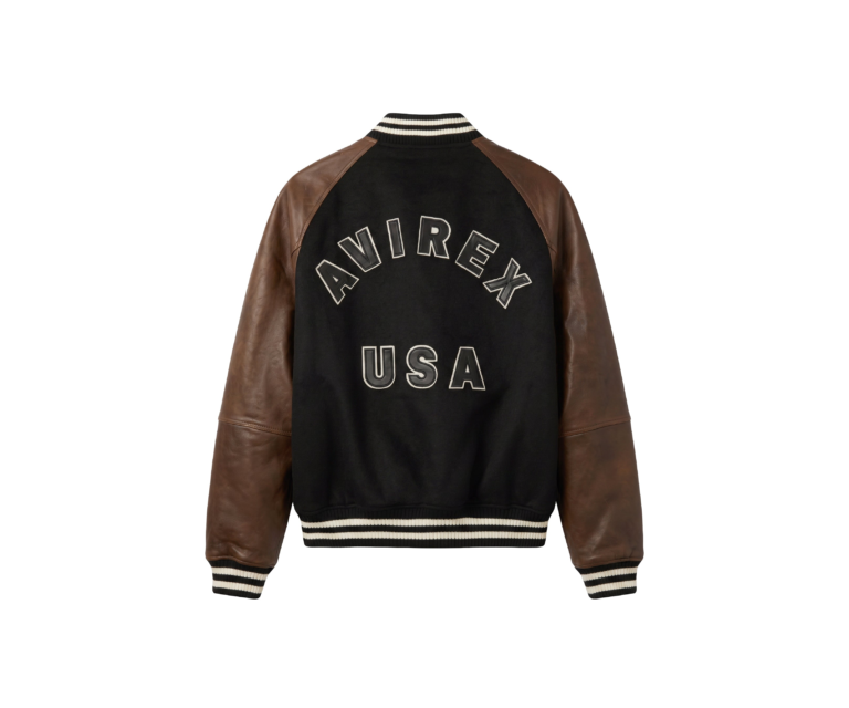 Avirex naval varsity wool leather jacket in black - photo 2