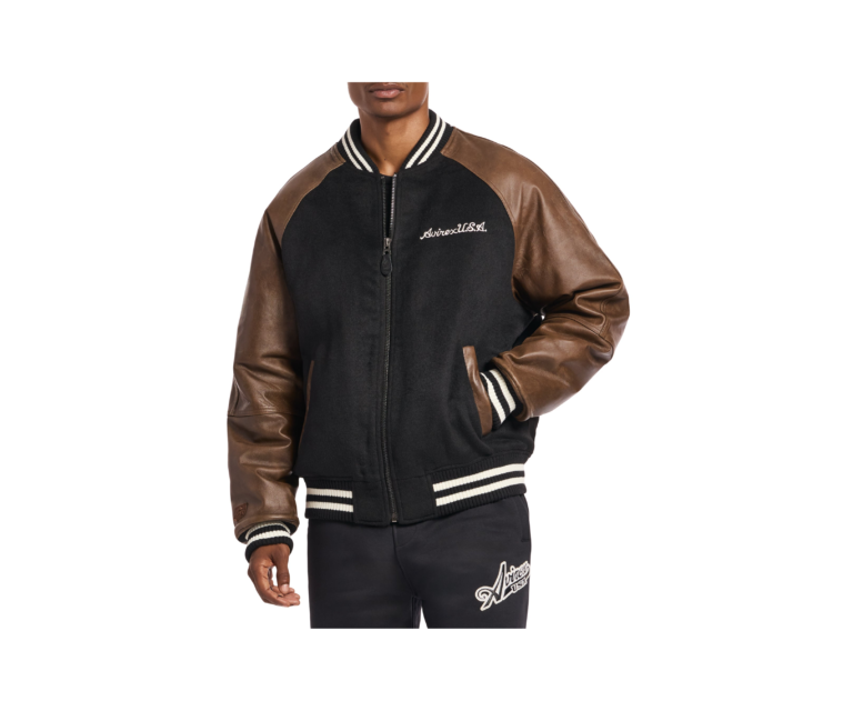 Avirex naval varsity wool leather jacket in black - photo 3