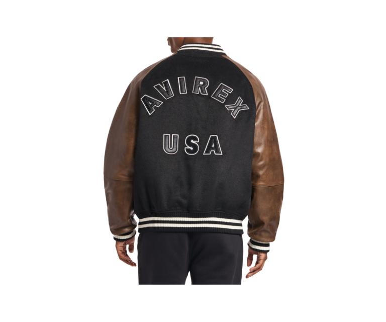 Avirex naval varsity wool leather jacket in black - photo 4
