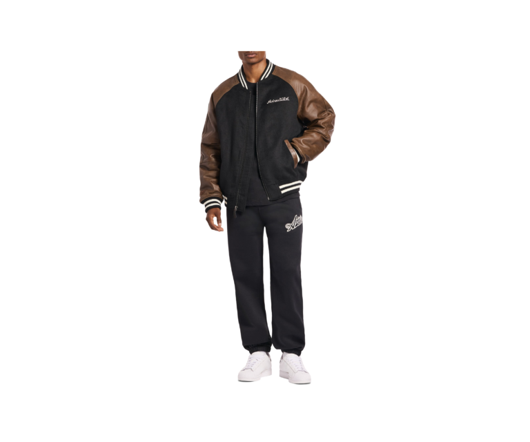 Avirex naval varsity wool leather jacket in black - photo 6
