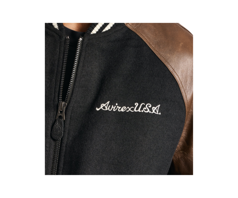 Avirex naval varsity wool leather jacket in black - photo 7