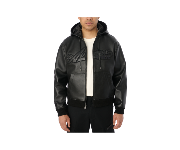 Avirex script nappa leather hoodie in black - photo 3