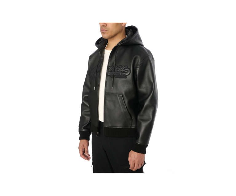 Avirex script nappa leather hoodie in black - photo 4