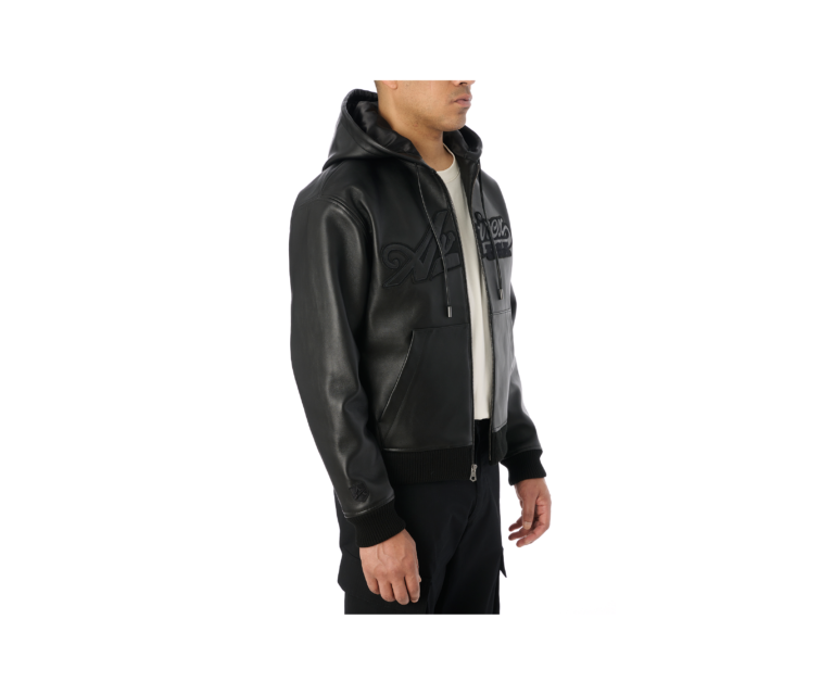 Avirex script nappa leather hoodie in black - photo 5