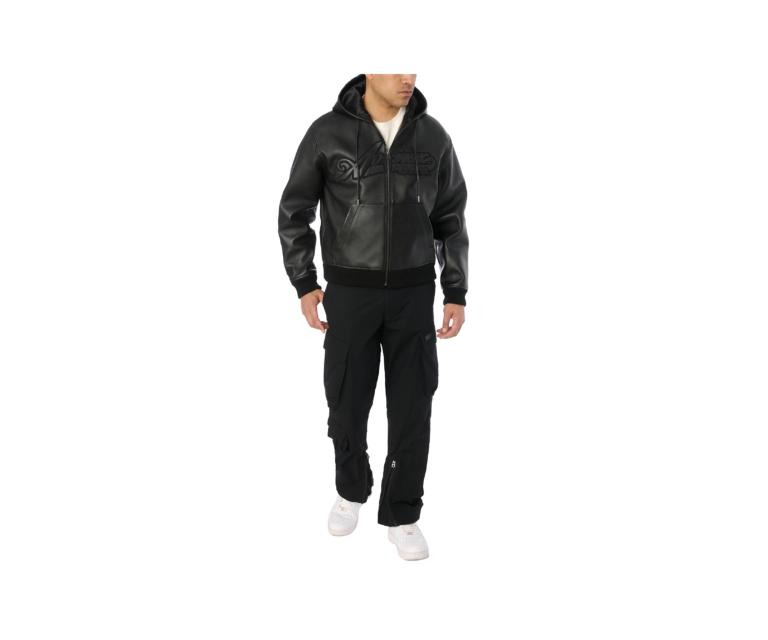 Avirex script nappa leather hoodie in black - photo 7