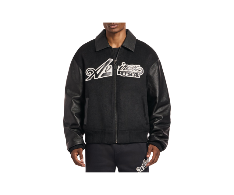Avirex script wool leather jacket in black - photo 3