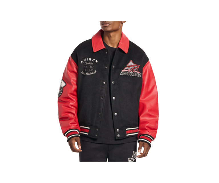 Avirex team eagle wool leather jacket in black - photo 3