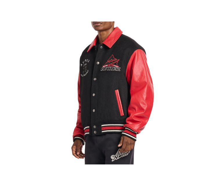 Avirex team eagle wool leather jacket in black - photo 5