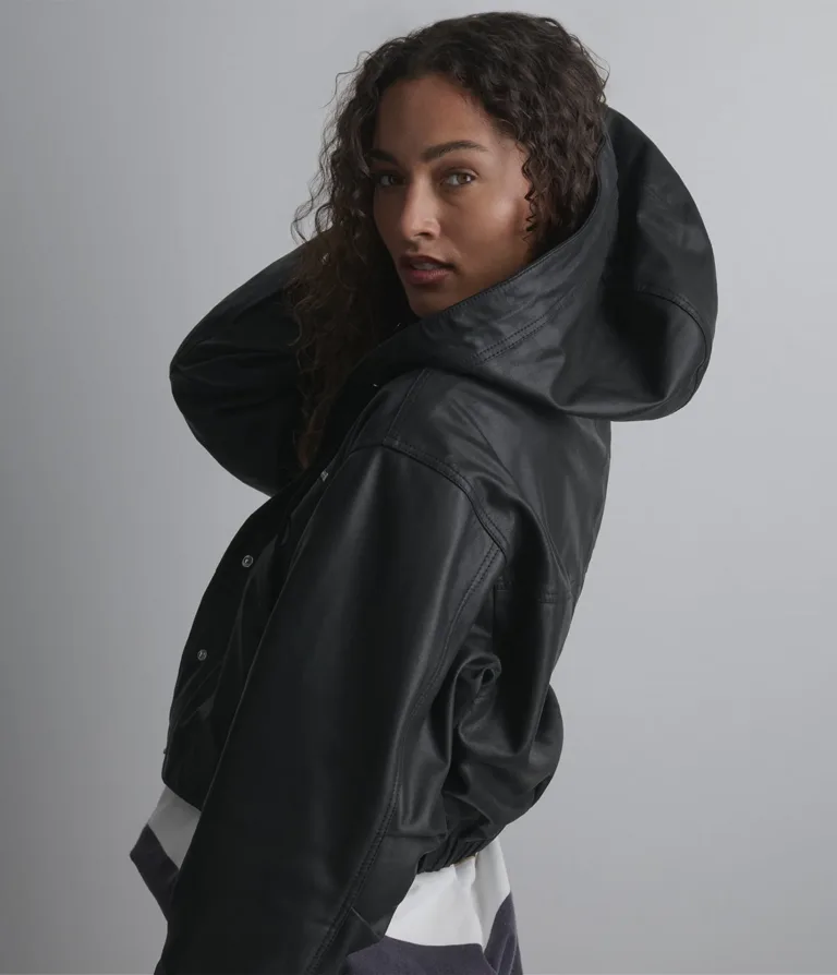 Belle Cropped Lightweight Hooded Jacket in Black, official Wilsons Leather product photo 1