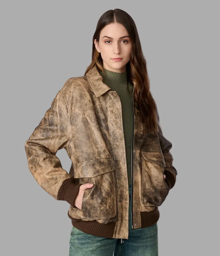 Cassidy Oversized Leather Bomber Jacket in Brown, official Wilsons Leather product photo 1