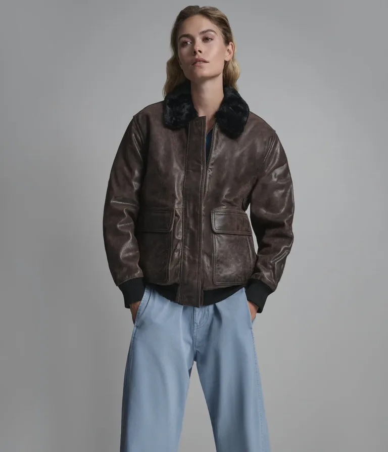 Everleigh Faux Fur Lined Bomber Jacket in Wine, official Wilsons Leather product photo 1