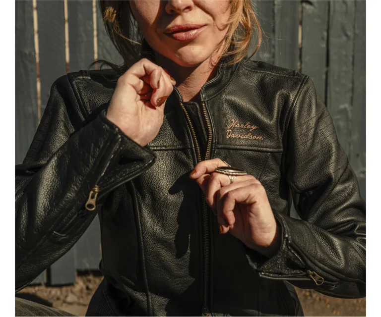 Harley-Davidson Women's Winged Bling Leather Riding Jacket in Harley Black, product image 5.