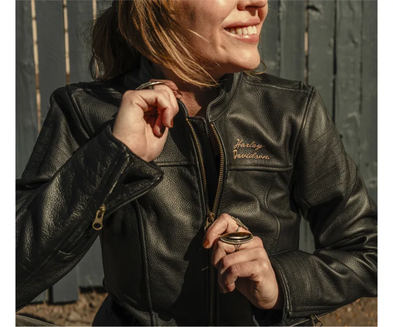 Harley-Davidson Women's Winged Bling Leather Riding Jacket in Harley Black, product image 6.