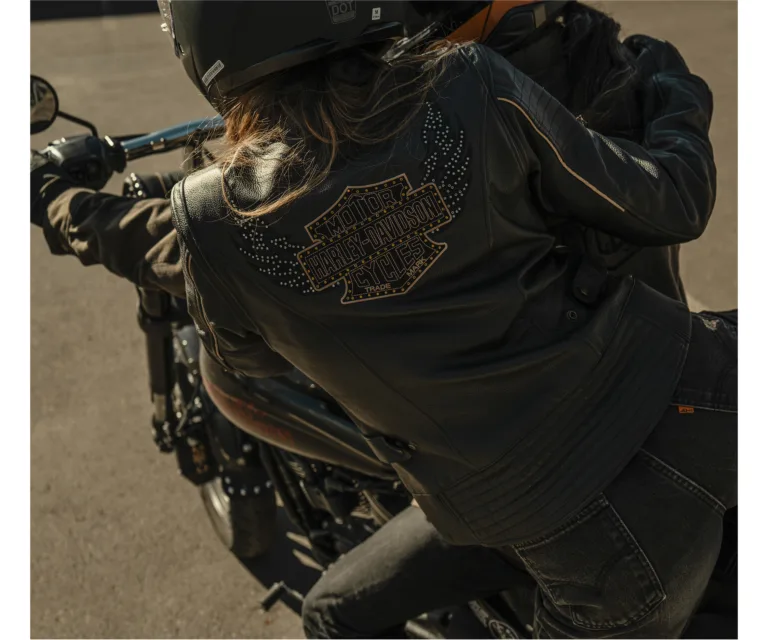 Harley-Davidson Women's Winged Bling Leather Riding Jacket in Harley Black, product image 9.