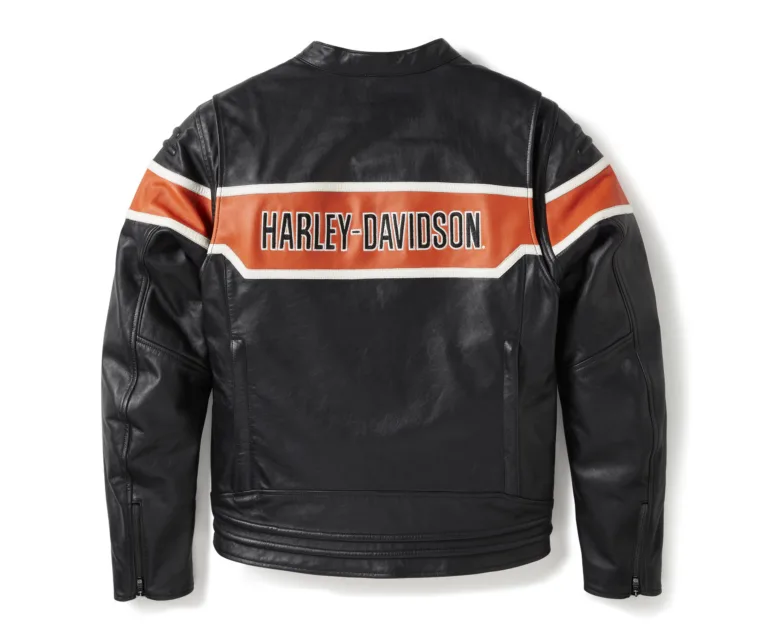 Harley-Davidson Men's H-D Trenton Leather Riding Jacket in Colorblock - Harley Black & Vintage Orange, product image 2.