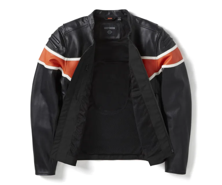 Harley-Davidson Men's H-D Trenton Leather Riding Jacket in Colorblock - Harley Black & Vintage Orange, product image 3.