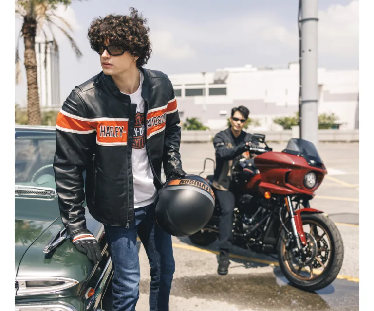 Harley-Davidson Men's H-D Trenton Leather Riding Jacket in Colorblock - Harley Black & Vintage Orange, product image 6.