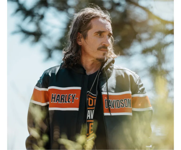 Harley-Davidson Men's H-D Trenton Leather Riding Jacket in Colorblock - Harley Black & Vintage Orange, product image 7.