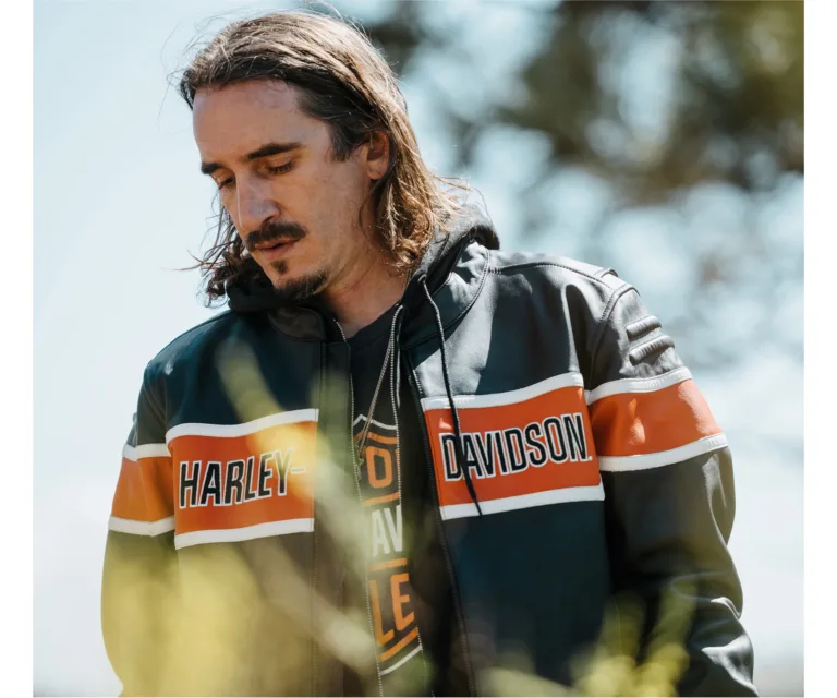 Harley-Davidson Men's H-D Trenton Leather Riding Jacket in Colorblock - Harley Black & Vintage Orange, product image 8.