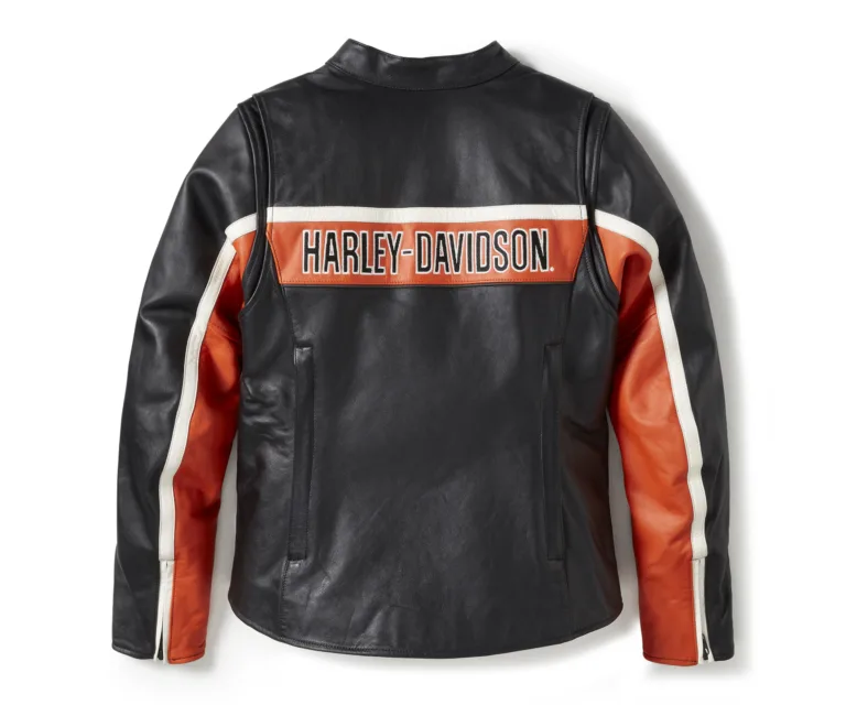 Harley-Davidson Women's H-D Trenton Leather Riding Jacket in Colorblock - Harley Black & Vintage Orange, product image 2.