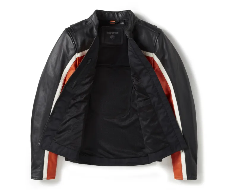 Harley-Davidson Women's H-D Trenton Leather Riding Jacket in Colorblock - Harley Black & Vintage Orange, product image 2.