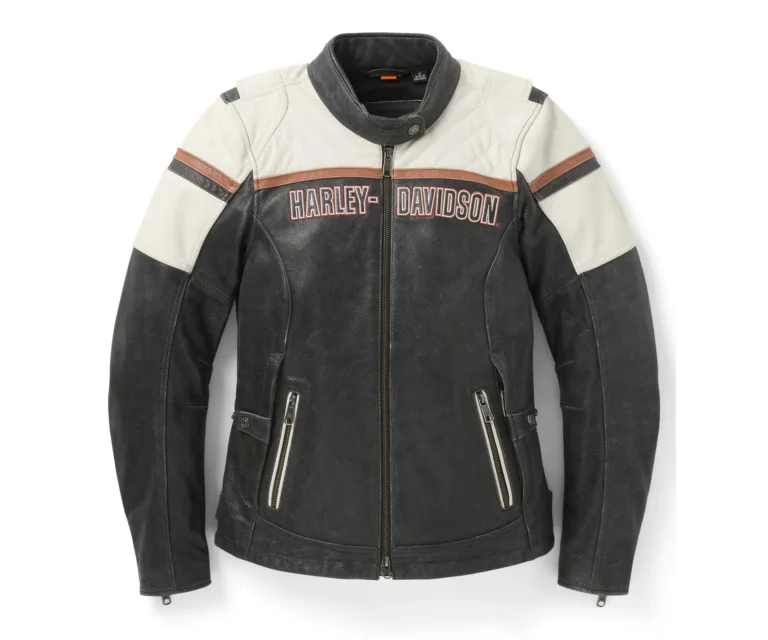 Harley-Davidson Women's H-D Miss Enthusiast III Leather Riding Jacket in Colorblock - Harley Black & Cloud Dancer, product image 1.