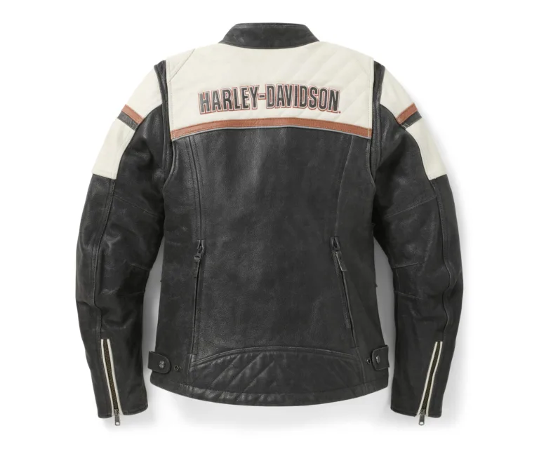 Harley-Davidson Women's H-D Miss Enthusiast III Leather Riding Jacket in Colorblock - Harley Black & Cloud Dancer, product image 2.