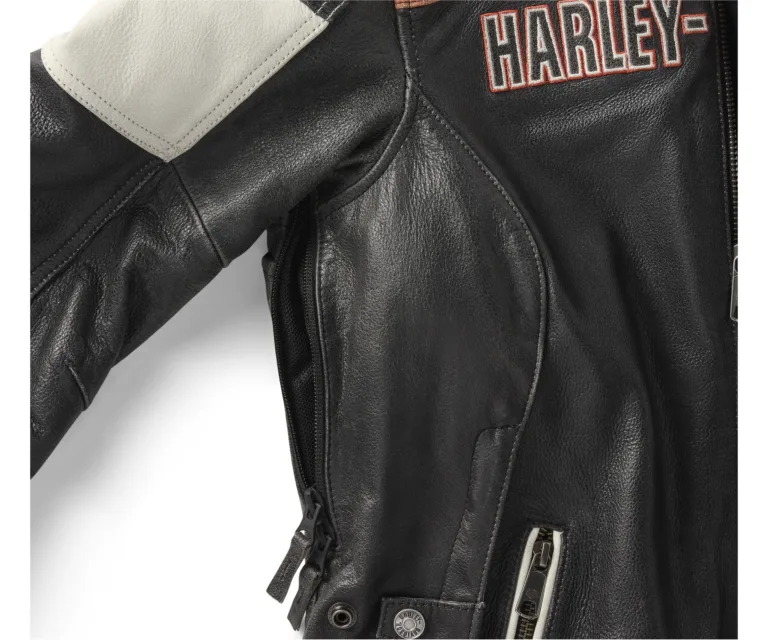 Harley-Davidson Women's H-D Miss Enthusiast III Leather Riding Jacket in Colorblock - Harley Black & Cloud Dancer, product image 4.