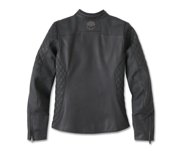 Harley-Davidson Women's Willie G Skull Graphic Leather Riding Jacket in Harley Black, product image 2.