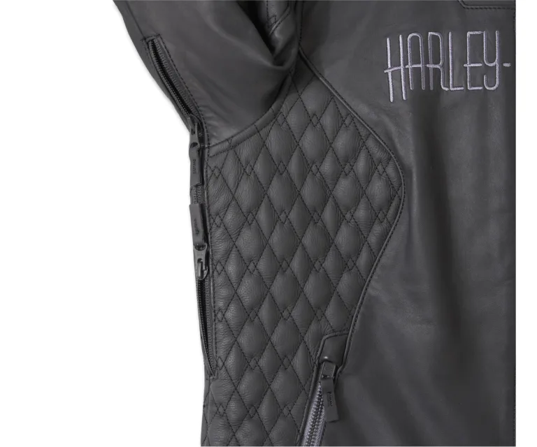 Harley-Davidson Women's Willie G Skull Graphic Leather Riding Jacket in Harley Black, product image 4.