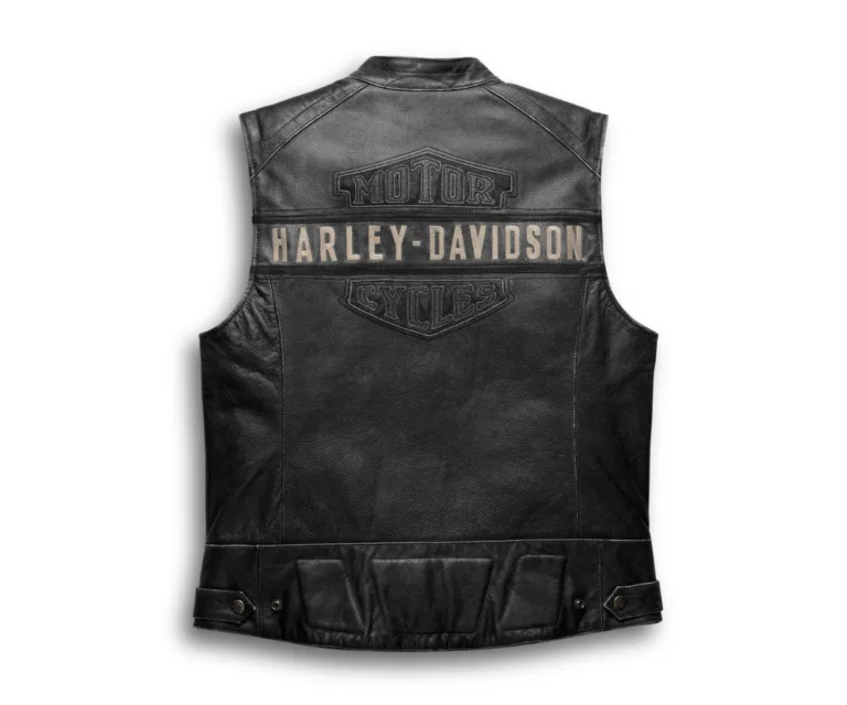 Harley-Davidson Men's Passing Link Leather Vest in Grey Charcoal, product image 2.