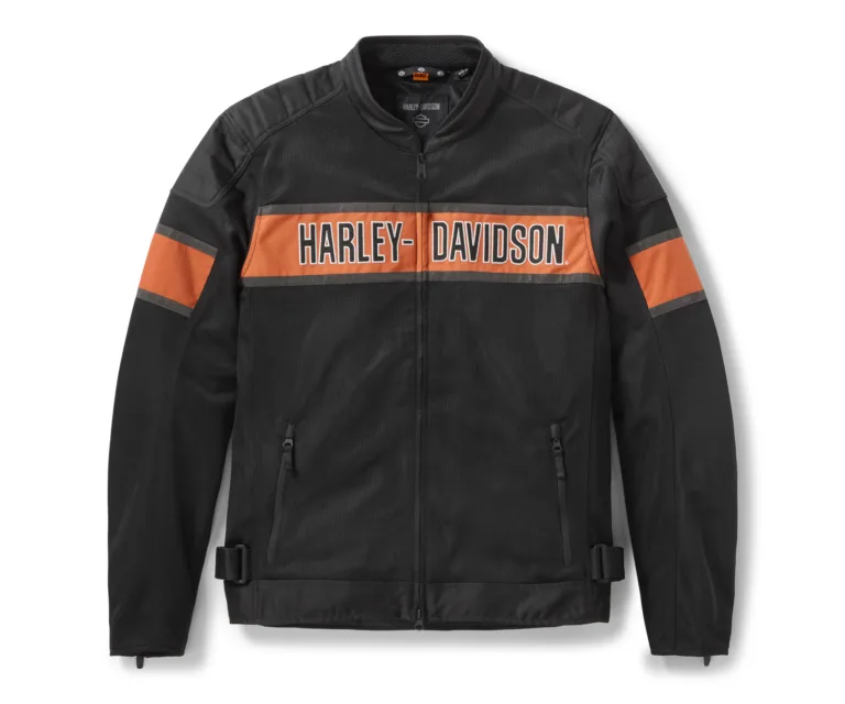 Harley-Davidson Men's H-D Trenton Mesh Riding Jacket in Colorblock - Harley Black & Vintage Orange, product image 1.