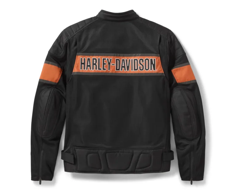 Harley-Davidson Men's H-D Trenton Mesh Riding Jacket in Colorblock - Harley Black & Vintage Orange, product image 2.