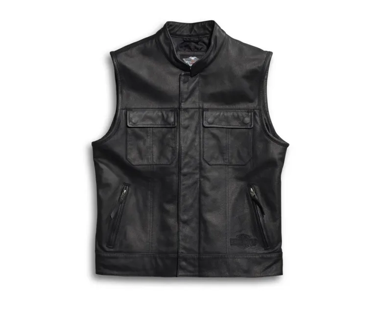 Harley-Davidson Men's Foster Leather Vest in Black, product image 1.