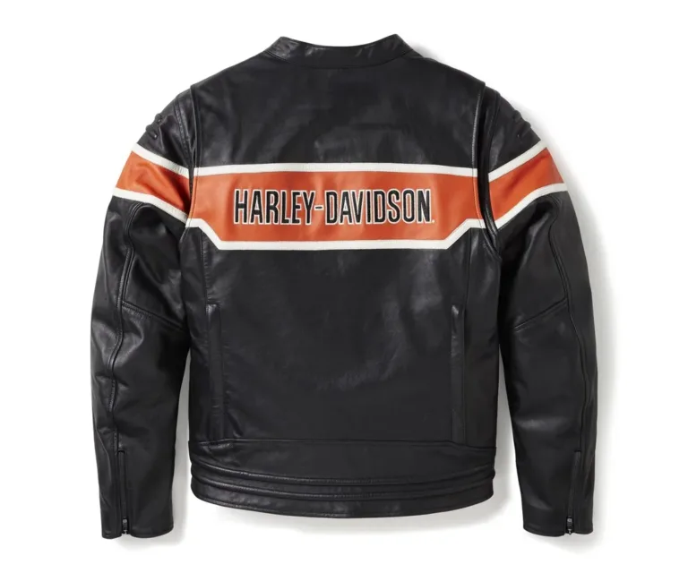 Harley-Davidson Men's H-D Trenton Leather Riding Jacket in Colorblock - Harley Black & Vintage Orange, product image 2.