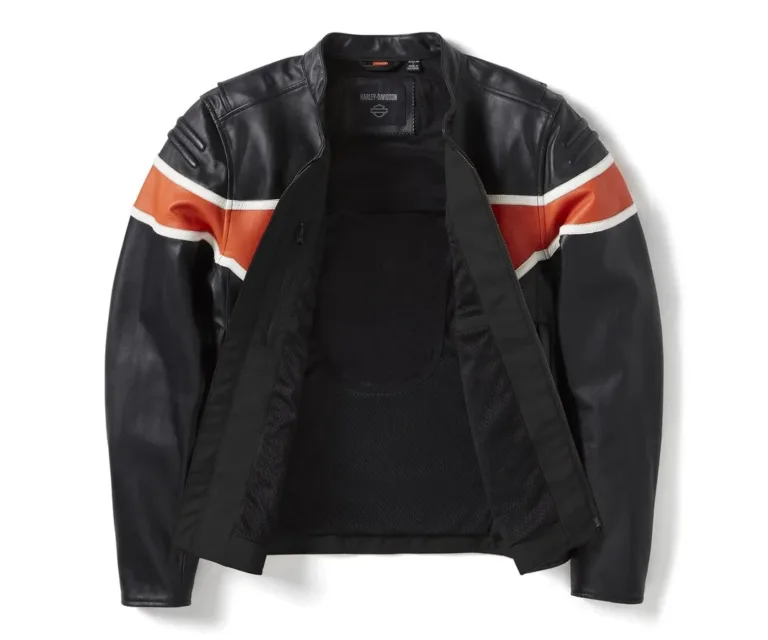 Harley-Davidson Men's H-D Trenton Leather Riding Jacket in Colorblock - Harley Black & Vintage Orange, product image 3.