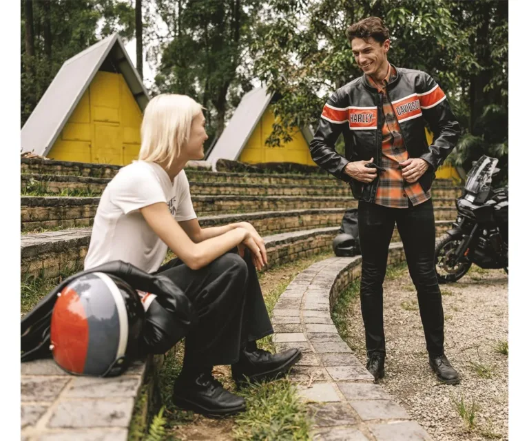 Harley-Davidson Men's H-D Trenton Leather Riding Jacket in Colorblock - Harley Black & Vintage Orange, product image 5.