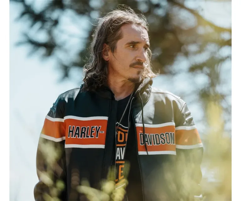 Harley-Davidson Men's H-D Trenton Leather Riding Jacket in Colorblock - Harley Black & Vintage Orange, product image 7.