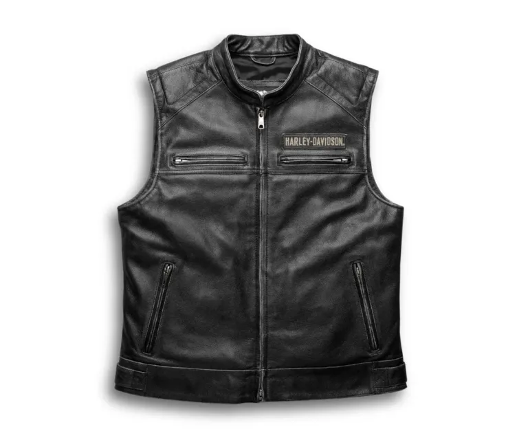 Harley-Davidson Men's Passing Link Leather Vest in Grey Charcoal, product image 1.