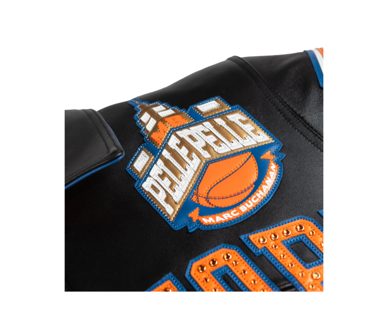 Pelle Pelle x FISLL City of Knicks jacket in Black / Orange / Royal - detail view 8