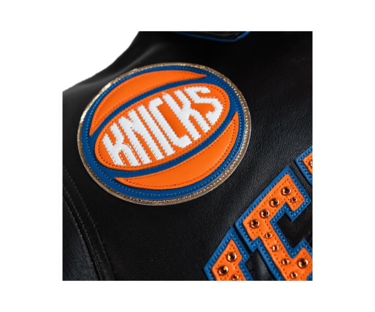 Pelle Pelle x FISLL City of Knicks jacket in Black / Orange / Royal - detail view 9
