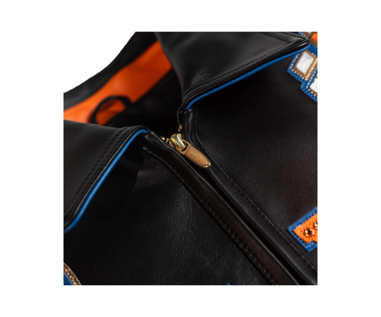 Pelle Pelle x FISLL City of Knicks jacket in Black / Orange / Royal - detail view 1