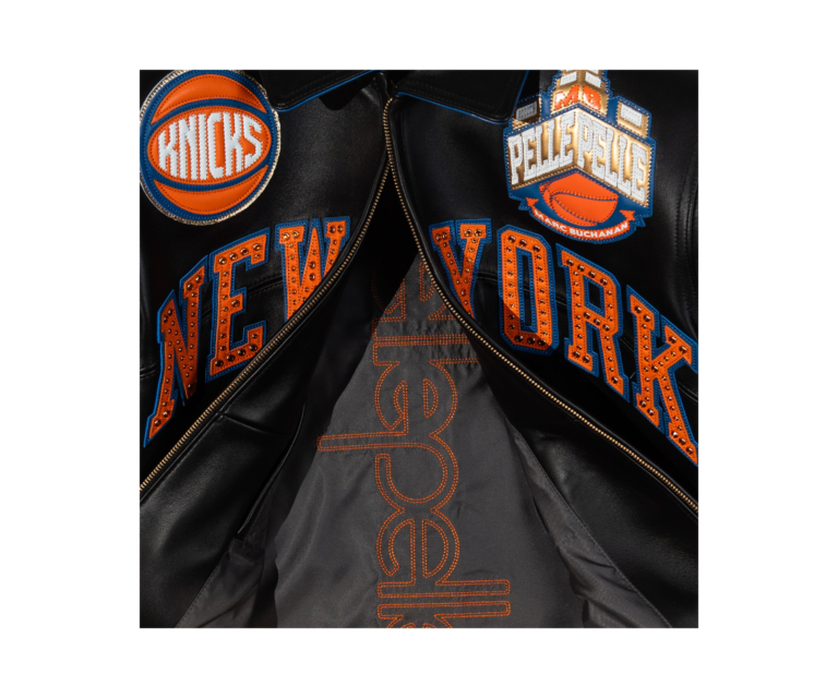 Pelle Pelle x FISLL City of Knicks jacket in Black / Orange / Royal - detail view 2