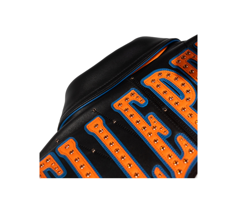 Pelle Pelle x FISLL City of Knicks jacket in Black / Orange / Royal - detail view 6