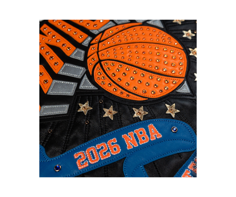 Pelle Pelle x FISLL City of Knicks jacket in Black / Orange / Royal - detail view 7