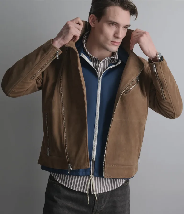 Wilsons Leather Joss Cognac suede moto jacket alternate view