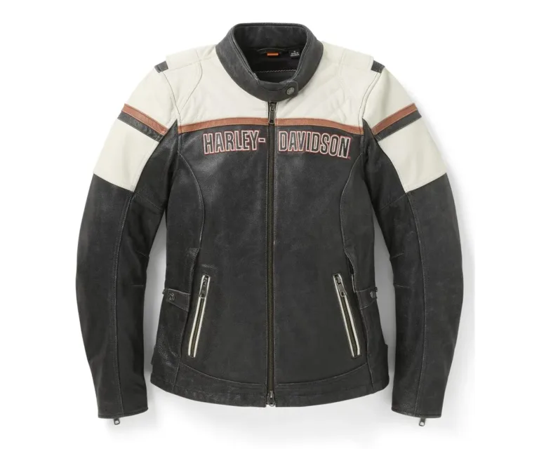 Harley-Davidson Women's H-D Miss Enthusiast III Leather Riding Jacket in Colorblock - Harley Black & Cloud Dancer, product image 1.