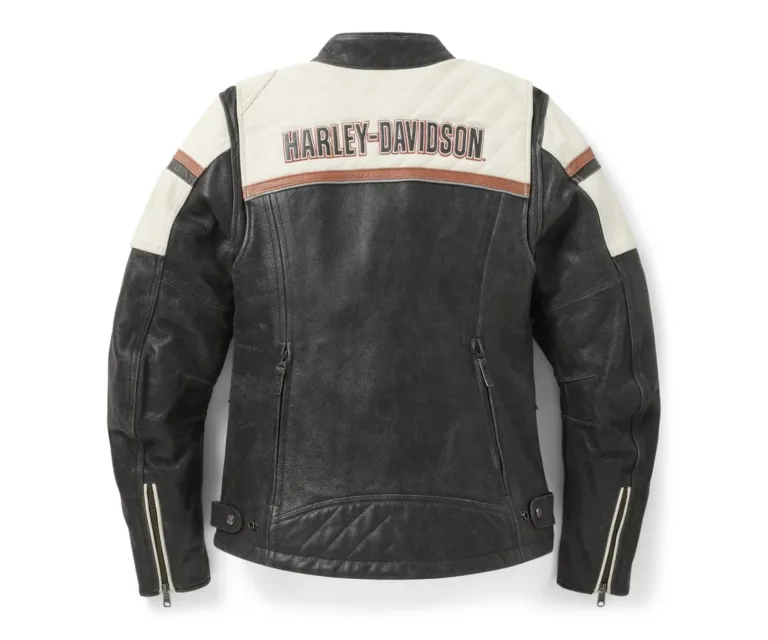 Harley-Davidson Women's H-D Miss Enthusiast III Leather Riding Jacket in Colorblock - Harley Black & Cloud Dancer, product image 2.