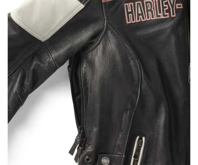 Harley-Davidson Women's H-D Miss Enthusiast III Leather Riding Jacket in Colorblock - Harley Black & Cloud Dancer, product image 4.